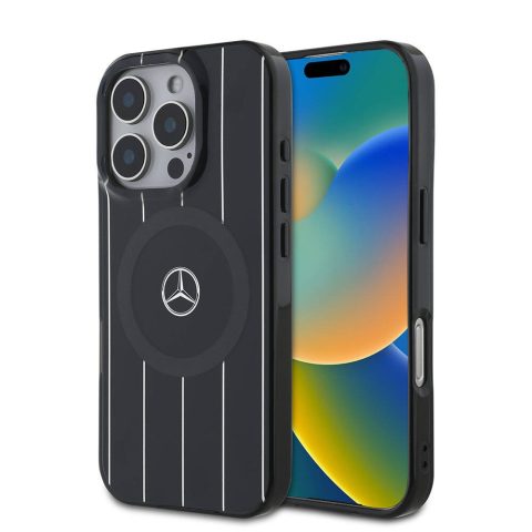 Apple iPhone 16 Pro Max Kılıf Mercedes Benz Orjinal Lisanslı M-safe Şarj Özellikli Çift Katmanlı Paralel Çizgi Desenli Kapak
