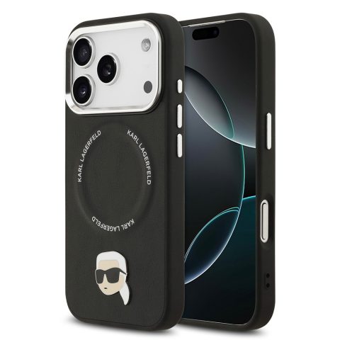Apple iPhone 17 Pro Max Kılıf Karl Lagerfeld Orjinal Lisanslı M-safe Şarj Özellikli Metal Kamera ve Buton Tasarımlı Karl PU Deri Kapak