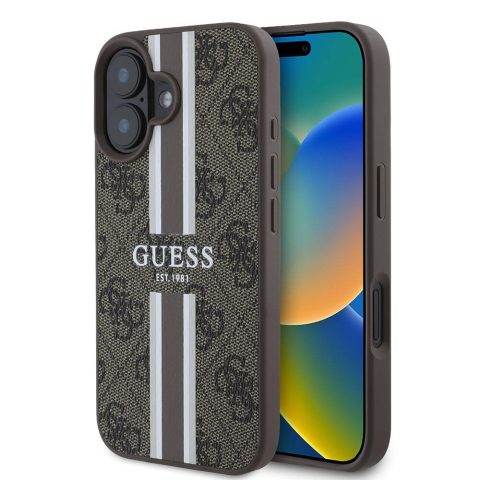 Apple iPhone 16 Kılıf Guess Orjinal Lisanslı M-safe Şarj Özellikli 4G Şerit Tasarımlı Printed Kapak