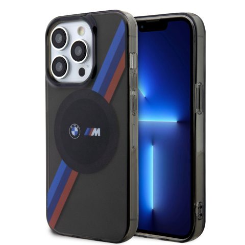 Apple iPhone 14 Pro Max Kılıf BMW M-safe Şarj Özellikli Transparan 3 Renkli Şerit Dizayn Kapak