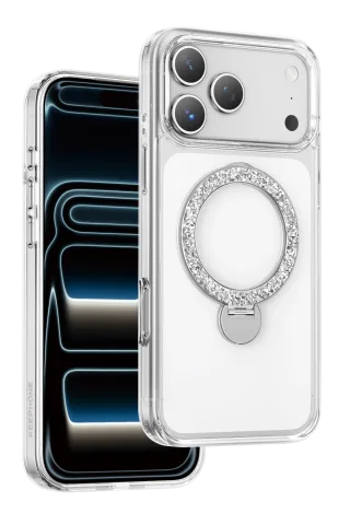 Keephone Apple iPhone 17 Pro Max Crystal Taşlı 360 Magsafe Standlı Kapak