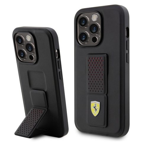 Apple iPhone 14 Pro Kılıf Ferrari Orjinal Lisanlı Klasik Metal Logolu Delikli Standlı Deri Kapak