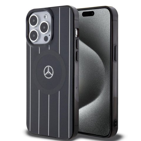 Apple iPhone 15 Pro Max Kılıf Mercedes Benz Orjinal Lisanslı M-safe Şarj Özellikli Çift Katmanlı Paralel Çizgi Desenli Kapak