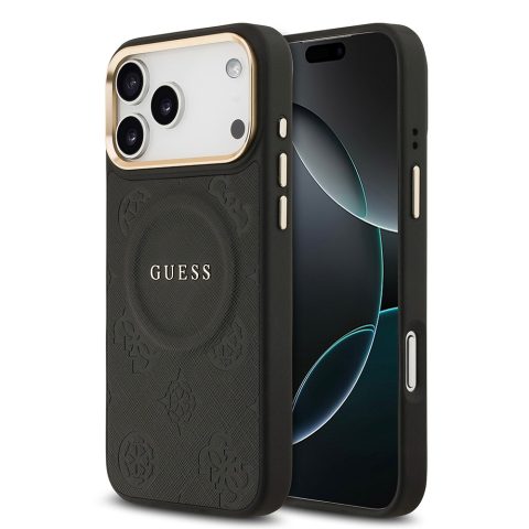 Apple iPhone 17 Pro Max Kılıf Guess Orjinal Lisanslı M-safe Şarj Özellikli Sıcak Baskılı Yazı Logolu PU Deri Peony Kapak