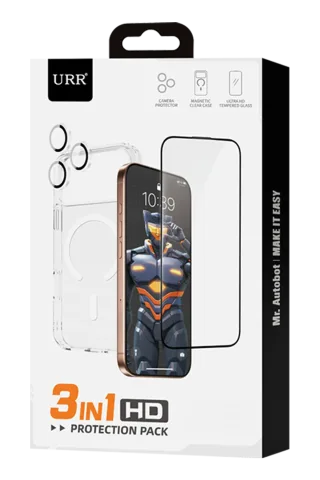 URR Apple iPhone 17 Air Crystal Clear Magsafe 3in1 Ekran Koruyucu ve Kamera Lens Koruyucu