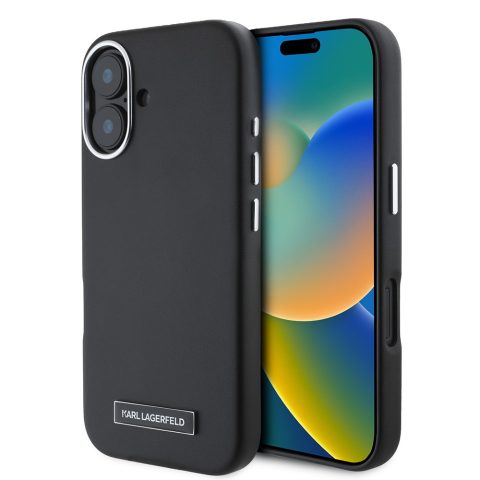 Apple iPhone 16 Kılıf Karl Lagerfeld Orjinal Lisanslı M-safe Şarj Özellikli Metal Kamera ve Buton Tasarımlı Plaka Logolu PU Deri Kapak