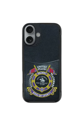 Santa Barbara Polo Racquet Club iPhone 16 Abner İçi Süet Nakış Desenli Kartvizitli Kılıf