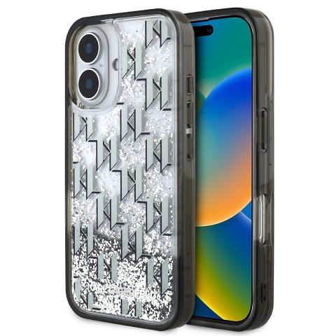 Apple iPhone 16 Kılıf Karl Lagerfeld Orjinal Lisanslı Simli KL Yazılı Monogram Gradient Kapak