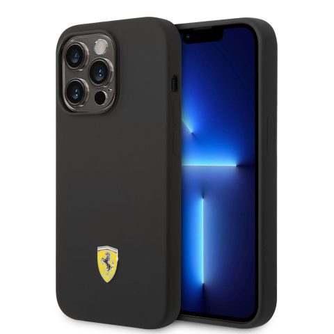 Apple iPhone 14 Pro Kılıf Ferrari M-safe Şarj Özellikli Silikon Metal Logo Dizayn Kapak