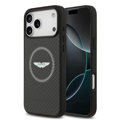 Apple iPhone 17 Pro Max Kılıf Aston Martin Orjinal Lisanslı M-safe Şarj Özellikli Karbon Fiber Kapak