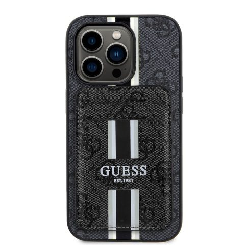 Apple iPhone 14 Pro Max Kılıf Guess Orjinal Lisanslı M-safe Şarj Özellikli 4G Desenli Çizgili Kartlıklı Kapak