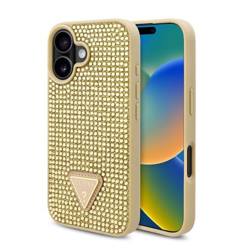 Apple iPhone 16 Kılıf Guess Orjinal Lisanslı Taşlı Arka Yüzey Üçgen Logolu Kapak