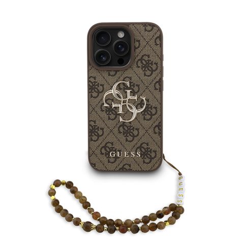 Apple iPhone 16 Pro Kılıf Guess Orjinal Lisanslı PU Deri Bilek Askı İpli Metal Büyük 4G ve Yazı Logolu Kapak
