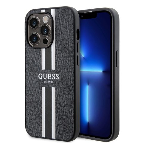 Apple iPhone 14 Pro Max Kılıf Guess Orjinal Lisanslı M-safe Şarj Özellikli 4G Şerit Tasarımlı Printed Kapak