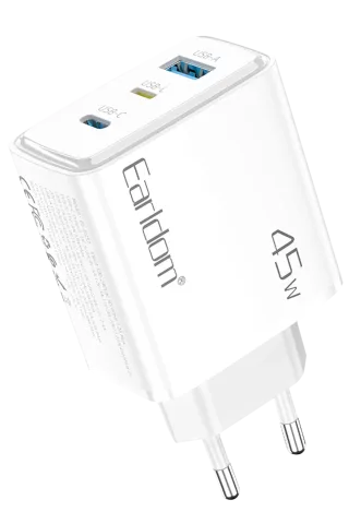Earldom EU52 Type-C Lightning ve USB Çıkışlı 45W PD Hızlı Şarj Aleti